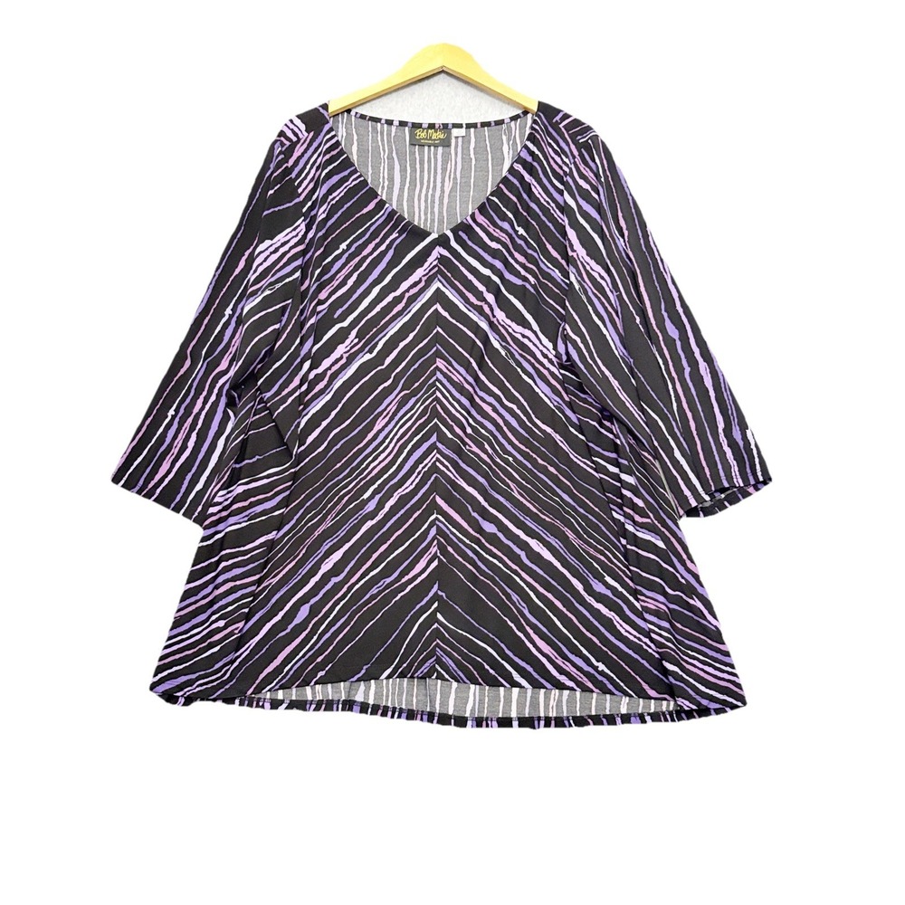 Bob Mackie Tunic Women‎ Plus Sz 3X Black Purple Artsy Flowy Slinky Top Stretch